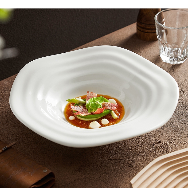 Plato de ensalada blanco de fo - Home Cooking Steak reseña y precio